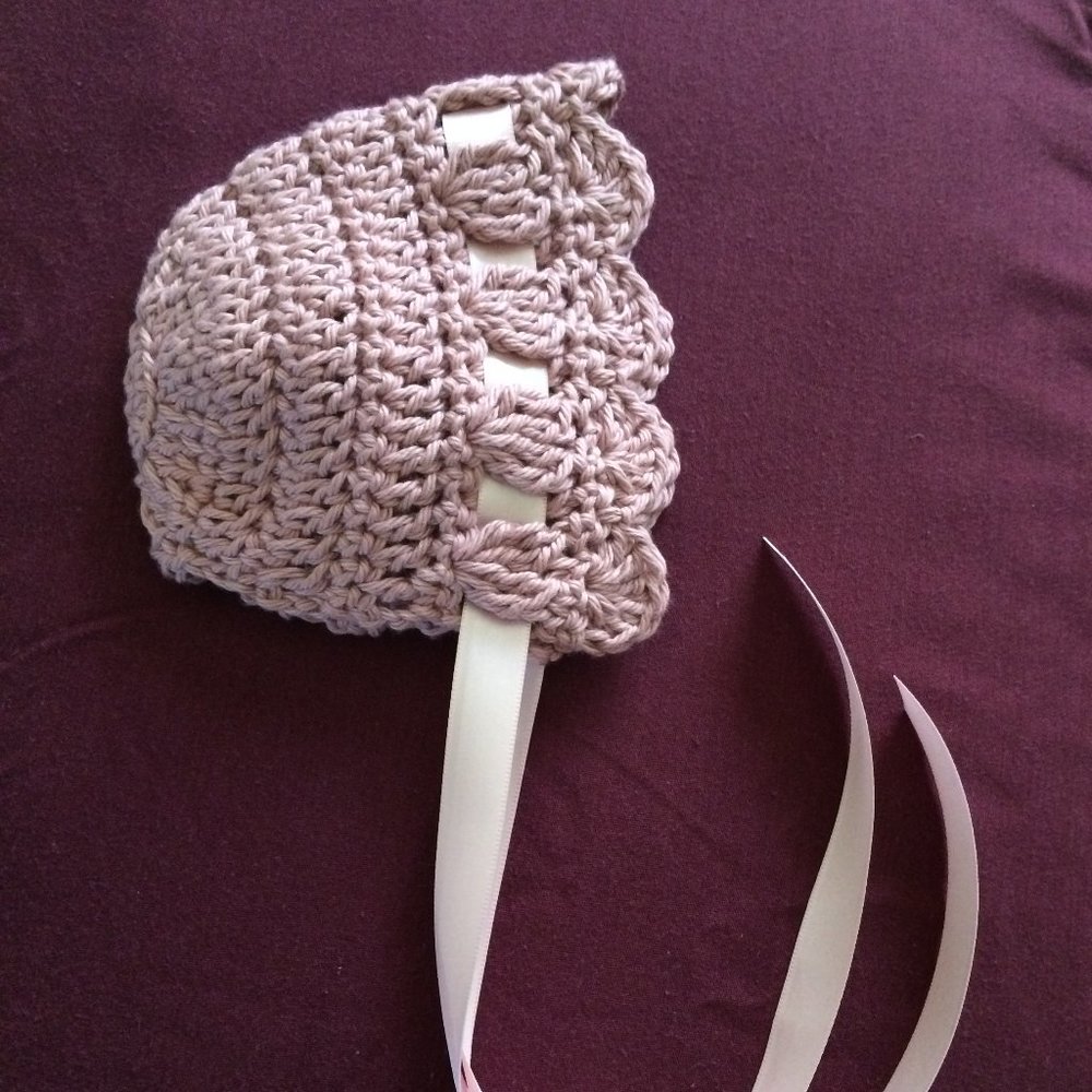 Brand New Handmade Pink Crochet Baby Bonnet for 0-3 Months